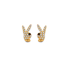 14K Yellow Gold CZ Rabbit Push Back Earrings
