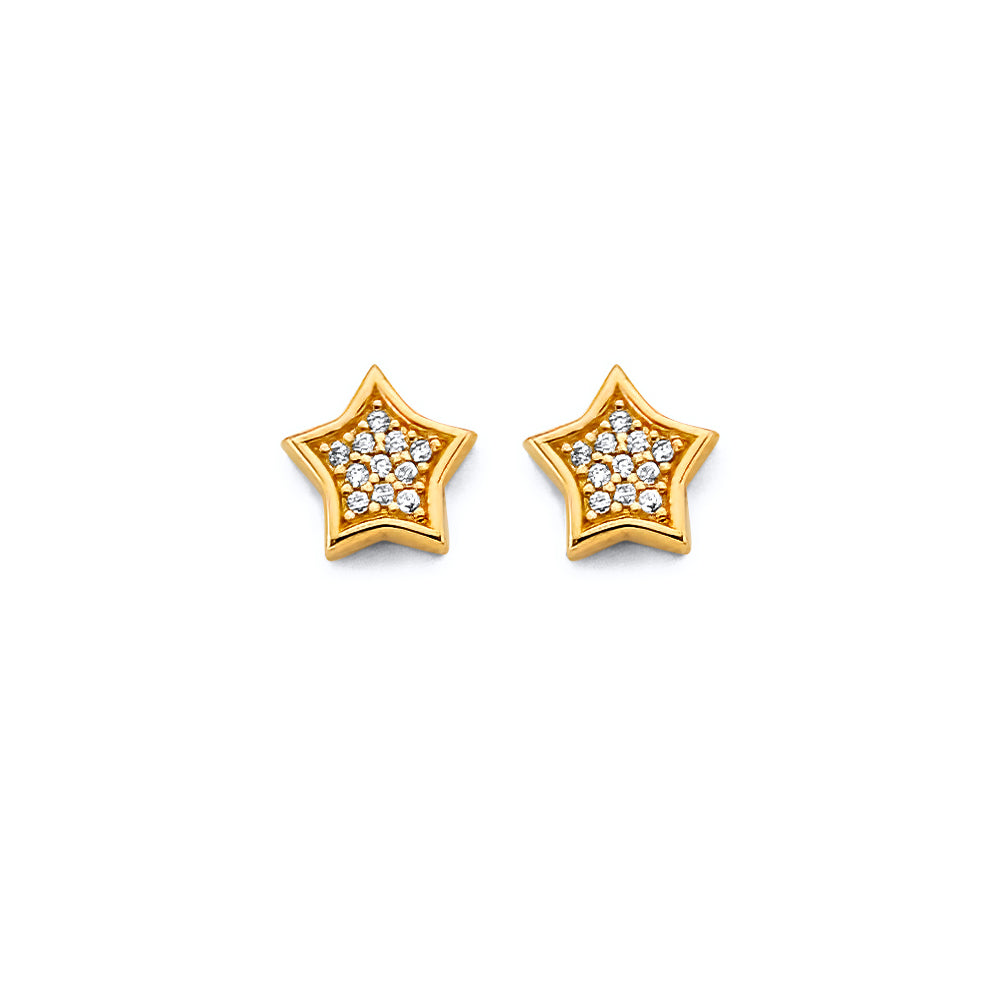 14K Yellow Gold 7mm CZ Star Push Back Earrings