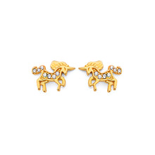 Load image into Gallery viewer, 14K Yellow Gold CZ Unicorn Push Back Earrings