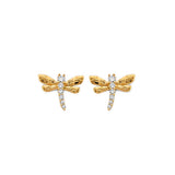 14K Yellow Gold CZ Dragonfly Push Back Earrings