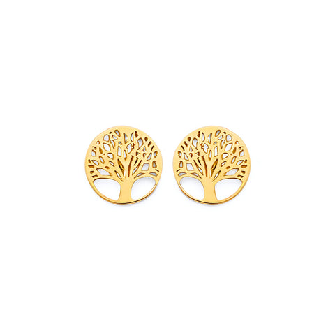 14K Yellow Gold Tree Of Life Push Back Earrings