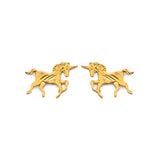 14K Yellow Gold Horse Push Back Earrings