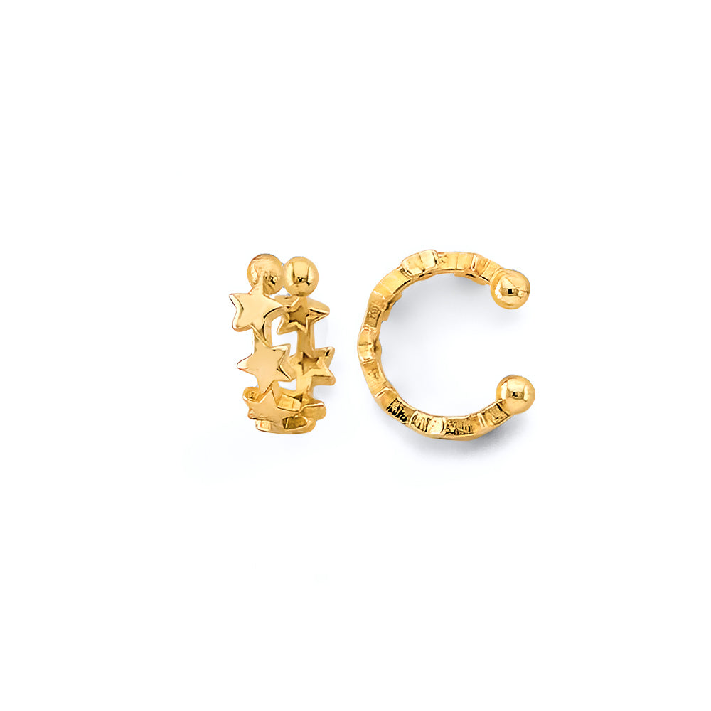 14K Yellow Gold Single Piece Star Earrings Cuff