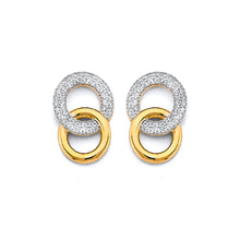 Load image into Gallery viewer, 14K Two Tone Gold CZ Double Circle Push Back Earrings