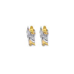14K Two Tone Gold Small St. Jude Push Back Earrings