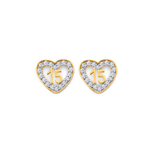 Load image into Gallery viewer, 14K Yellow Gold CZ Heart 15 Years Push Back Earrings