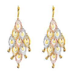 14K Tri Color Gold DC Chandelier Hanging Earrings
