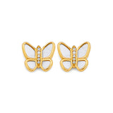 14K Yellow Gold Mother Of Pearl CZ Butterfly Earrings