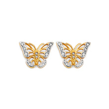 Load image into Gallery viewer, 14K Two Tone Gold CZ Butterfly Push Back Earrings