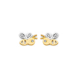 14K Two Tone Gold CZ Bee Push Back Earrings