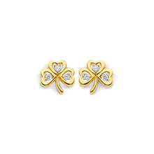 Load image into Gallery viewer, 14K Yellow Gold CZ Clover Push Back Earrings