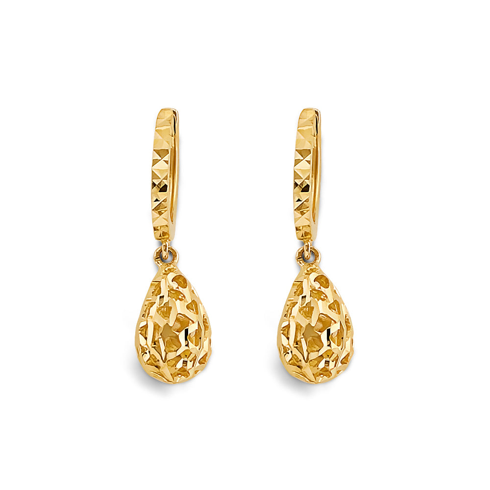 14K Yellow Gold 7mm Hanging Ball Huggies Earrings