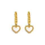 14K Yellow Gold Bead Heart Huggies Earrings
