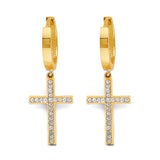 14K Two Tone Gold CZ Cross Huggies Earrings