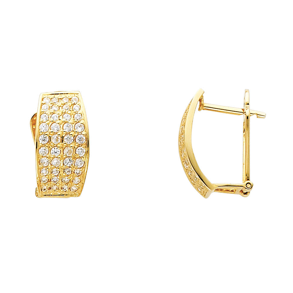 14K Yellow Gold Cuff CZ Huggies Earrings