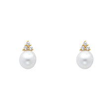 Load image into Gallery viewer, 14K Yellow Gold CZ Round Pearl Earrings