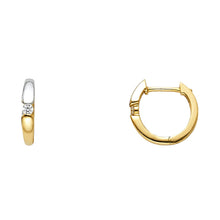 Load image into Gallery viewer, 14K Two Tone Gold CZ Huggies Earrings