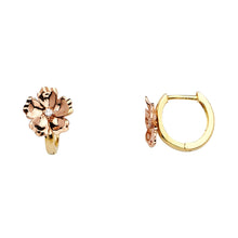 Load image into Gallery viewer, 14K Two Tone Gold Flower CZ Huggies Earrings