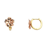 14K Two Tone Gold Flower CZ Huggies Earrings