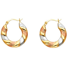 Load image into Gallery viewer, 14K Tri Color Gold Fancy Hollow Hoop Earrings