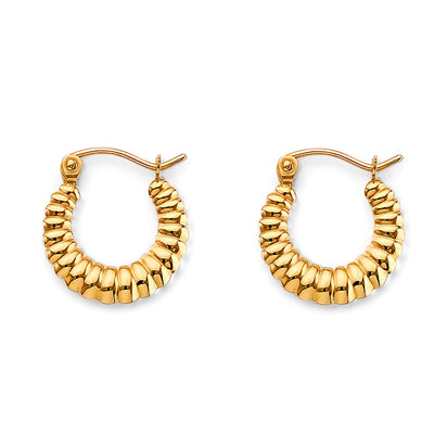 14K Yellow Gold 15mm Fancy Hollow Hoop Earrings
