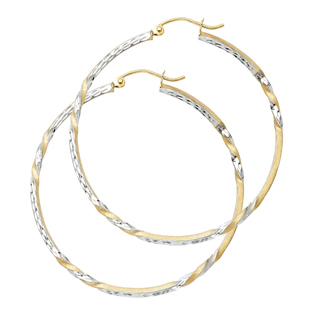 14K Two Tone Gold Curled Hoop Earrings