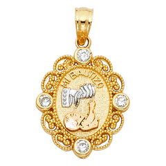 14K Tri Color Gold CZ Baptism Pendant