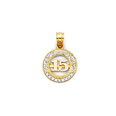 14K Tri Color Gold CZ 15 Years Pendant
