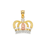 14K Tri Color Gold Guadalupe CZ Crown Pendant