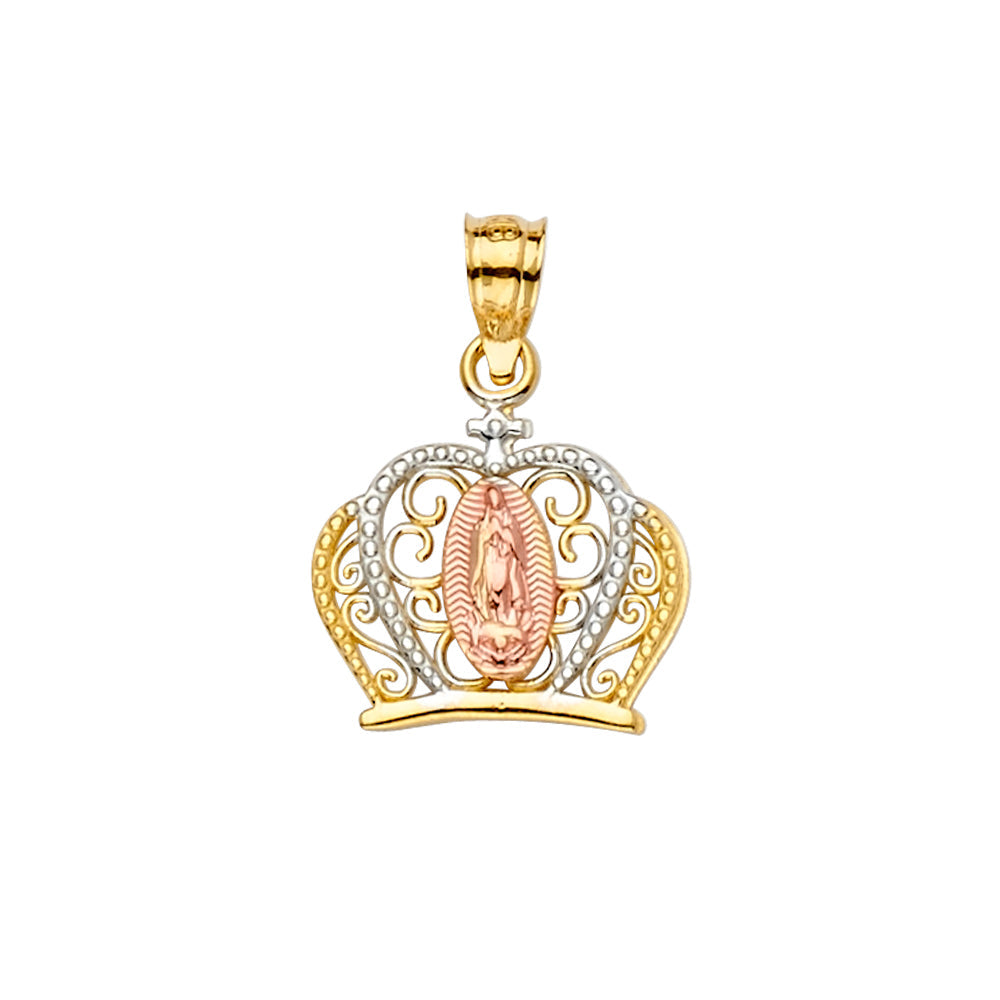 14K Tri Color Gold Guadalupe Crown Pendant