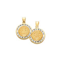 14K Yellow Gold CZ Double Face San Benito Round Medal Pendant