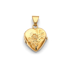 14K Yellow Gold Heart Flower Locket Pendant