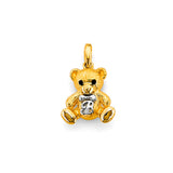 14K Two Tone Gold Teddy Bear Pendant