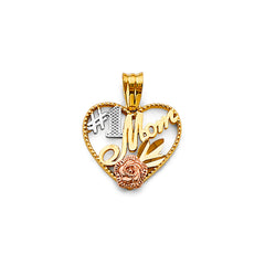 14K Tri Color Gold Heart #1 Mom Pendant