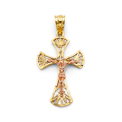14K Two Tone Gold 15mm Crucifix Cross Pendant