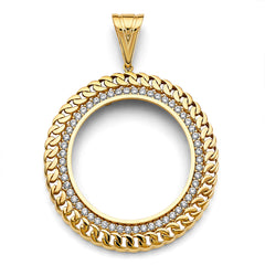14K Yellow Gold CZ Link Coin Frame