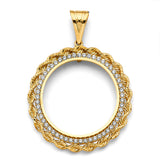 14K Yellow Gold CZ Rope Coin Frame
