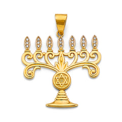14K Yellow Gold CZ Menora Pendant