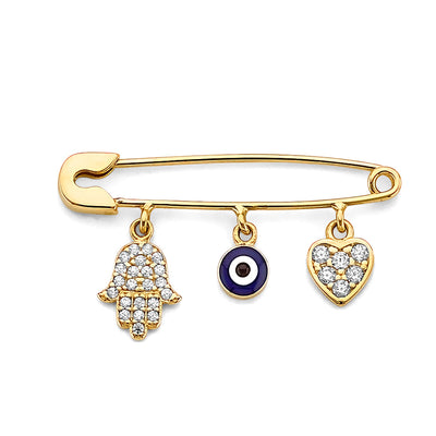 14K Yellow Gold CZ Hang On Pin Pendant