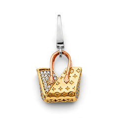 14K Tri Color Gold 15mm CZ Purse Clip Charm