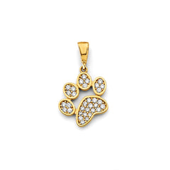 14K Yellow Gold CZ Dog Paw Pendant