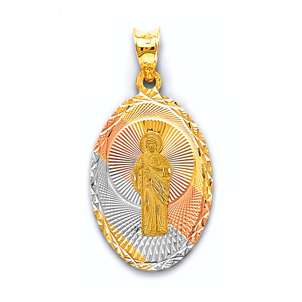 14K Tri Color Gold Stamp St. Jude Thaddeus 13mm Pendant