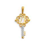 14K Two Tone Gold CZ Key 21 Years Pendant