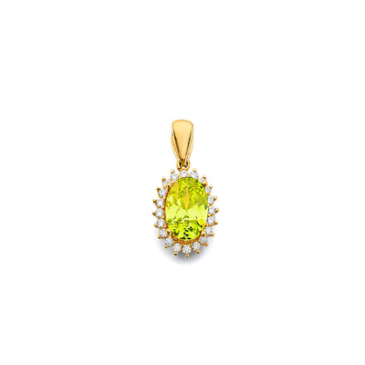 14K Yellow Gold CZ Oval August Birth Stone Pendant