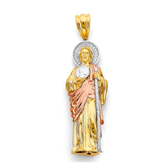 14K Tri Color Gold CZ St. Jude Thaddues 3D Pendant