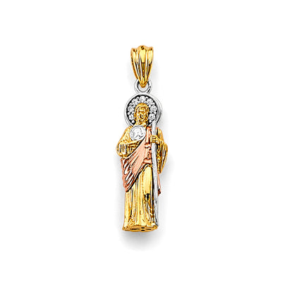 14K Tri Color Gold 8mm CZ St. Jude Thaddues 3D Pendant