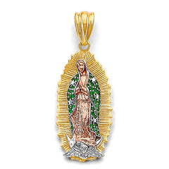 14K Tri Color Gold CZ Guadalupe 15mm Pendant
