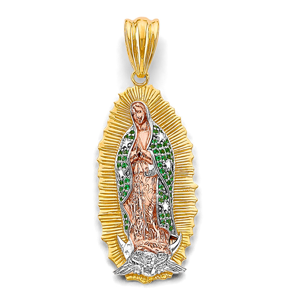 14K Tri Color Gold CZ Guadalupe 20mm Pendant