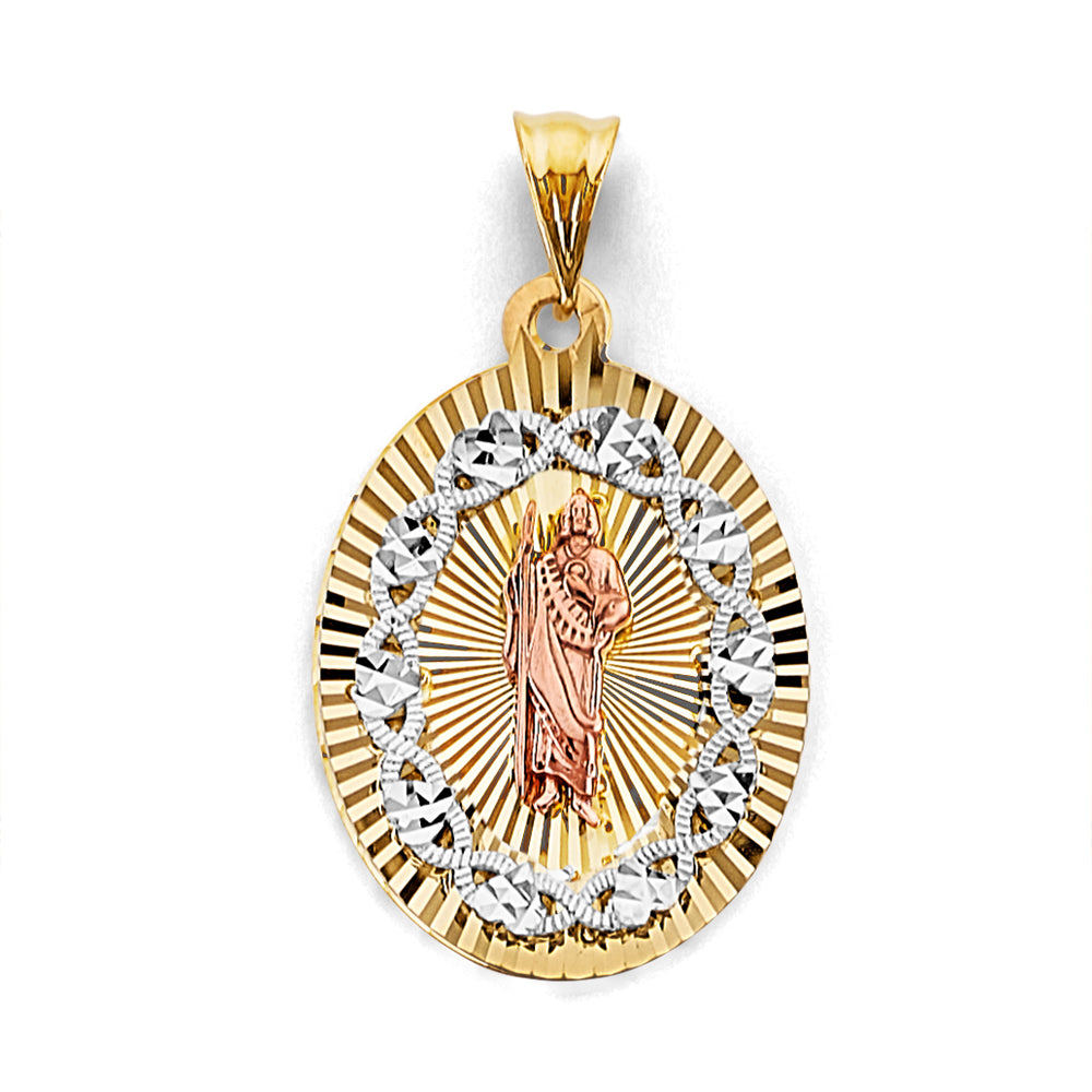 14K Tri Color Gold Stamp St. Jude Pendant