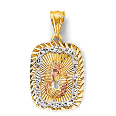 14K Tri Color Gold Heart Stamp Guadalupe 20mm Pendant